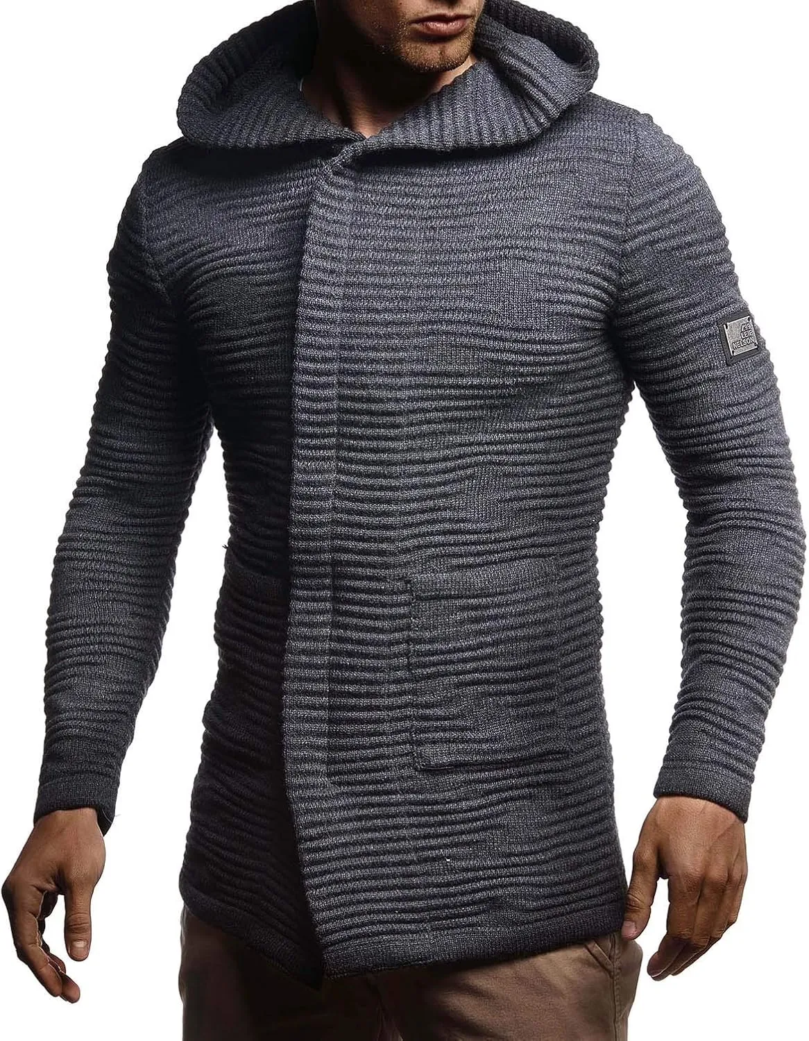 Leif Nelson Men's Sweatshirt Cardigan Slim Fit | Men Sweat Jacket with a Hood | Modern Hoody Pullover Hoodie | LN5715