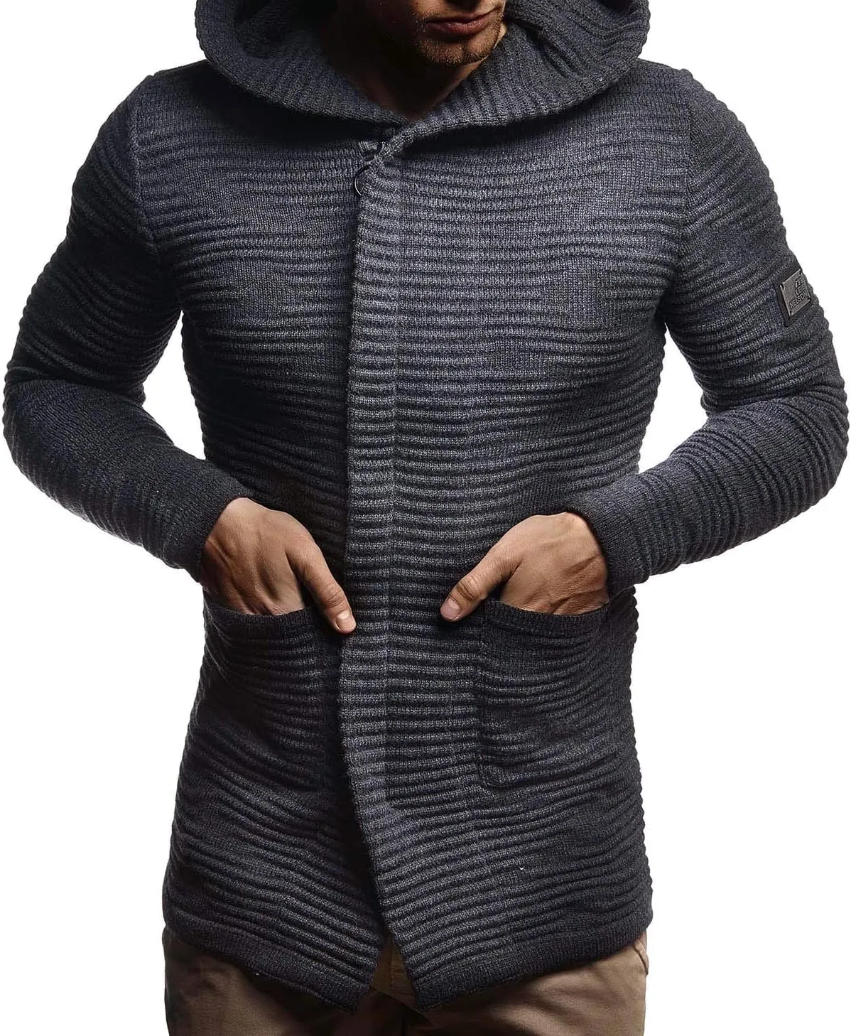 Leif Nelson Men's Sweatshirt Cardigan Slim Fit | Men Sweat Jacket with a Hood | Modern Hoody Pullover Hoodie | LN5715