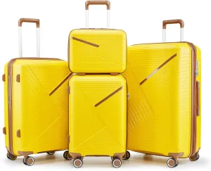 Lightweight Expandable 4-Piece Luggage Set with Durable Spinner Wheels, Stylish Yellow, Family Travel
