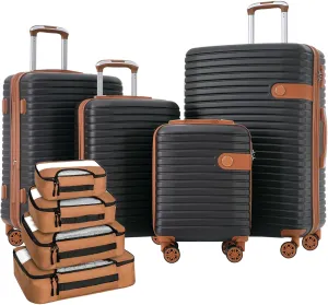 Lightweight Expandable 4-Piece Luggage Set with Spinner Wheels and Packing Cubes, Stylish Coffee Color