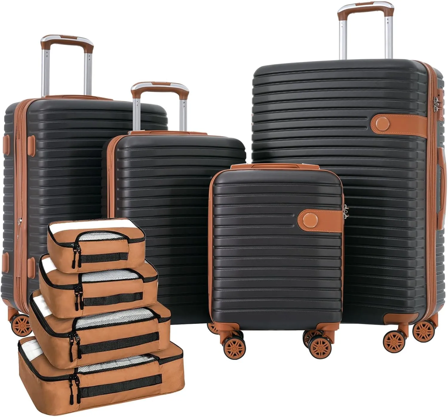 Lightweight Expandable 4-Piece Luggage Set with Spinner Wheels and Packing Cubes, Stylish Coffee Color