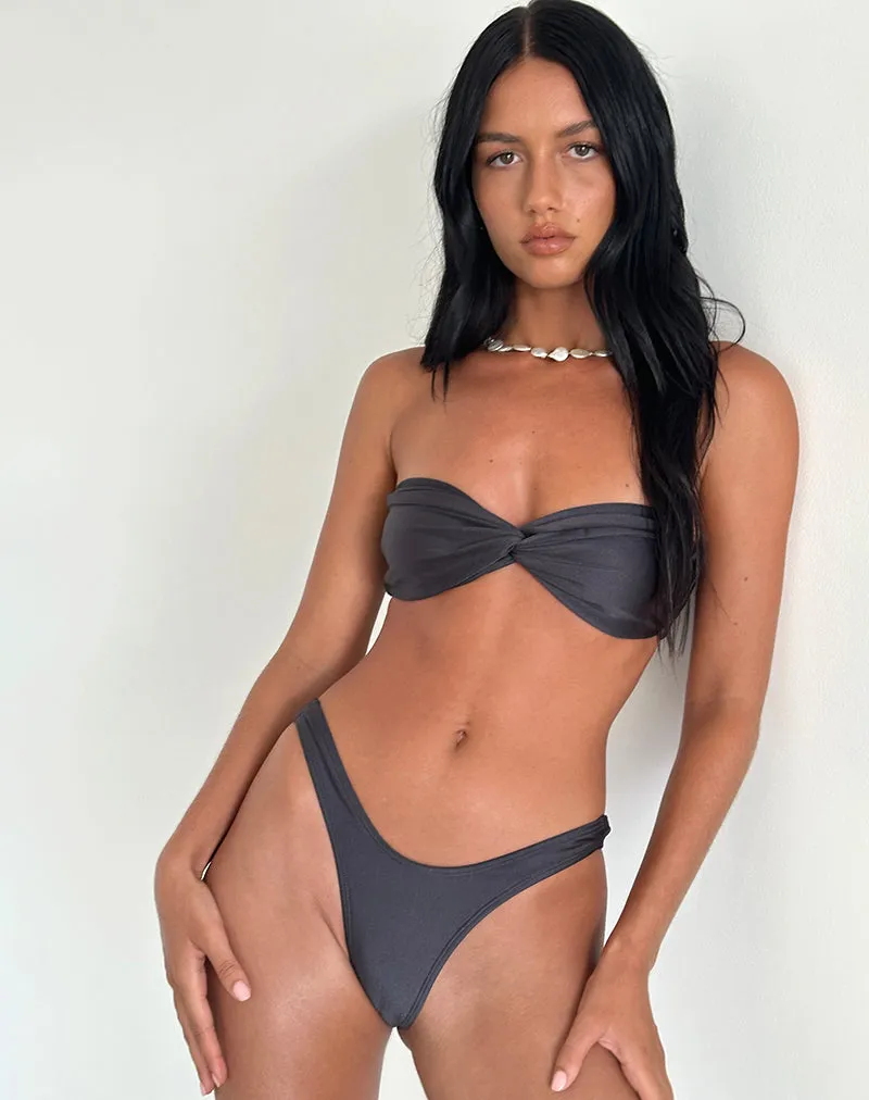 Linda Twist Bikini Top in Dark Grey