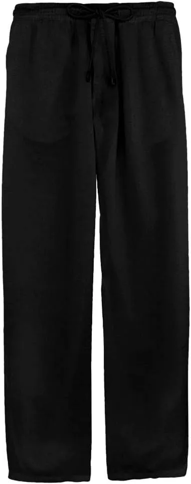 Linen Pants Men Big Tall Casual Cotton Yoga Pants with Pockets Drawstring Elastic Waist Straight-Leg Lightweight Trousers