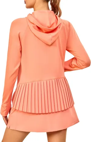 Little Donkey Andy Women's Golf Hoodie Jacket with Pleated Tennis Skirt Hem Full Zip Sun Protection Running Athletic Jackets