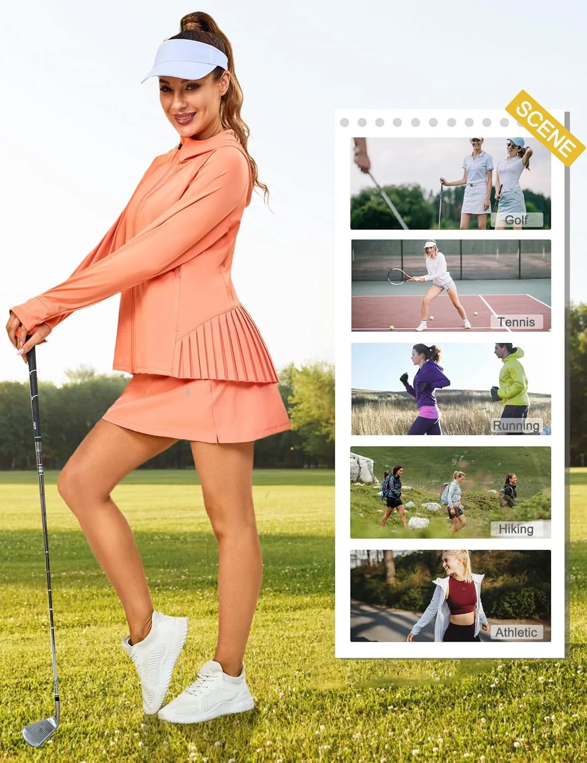 Little Donkey Andy Women's Golf Hoodie Jacket with Pleated Tennis Skirt Hem Full Zip Sun Protection Running Athletic Jackets