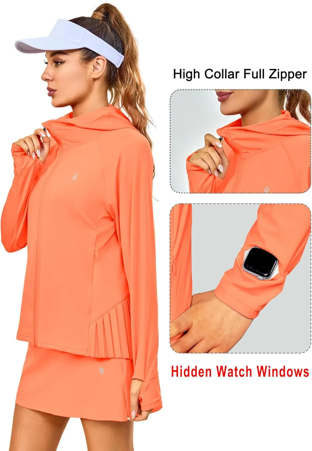Little Donkey Andy Women's Golf Hoodie Jacket with Pleated Tennis Skirt Hem Full Zip Sun Protection Running Athletic Jackets