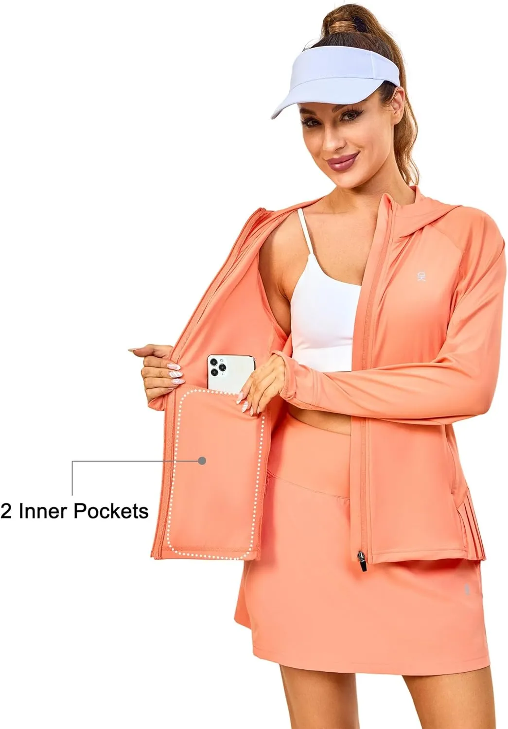 Little Donkey Andy Women's Golf Hoodie Jacket with Pleated Tennis Skirt Hem Full Zip Sun Protection Running Athletic Jackets