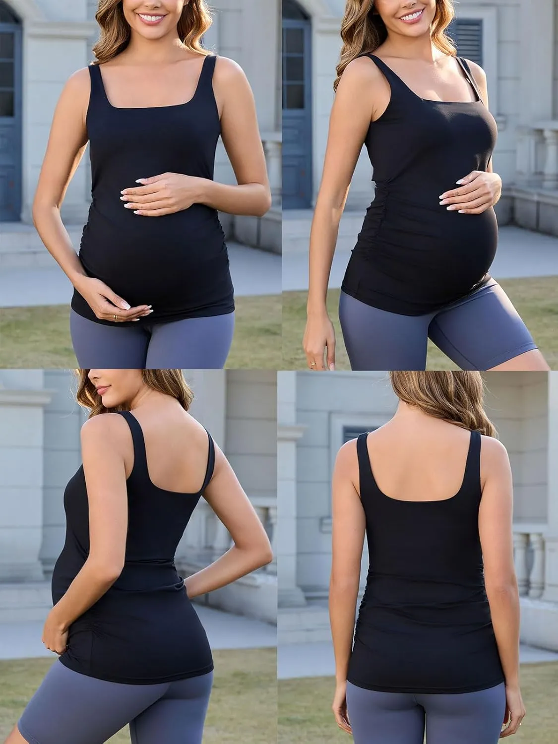 Liu & Qu Women's Maternity Tank Tops with Built in Bra Square Neck Sleeveless Pregnancy Athletic Yoga Shirts Workout Camisole