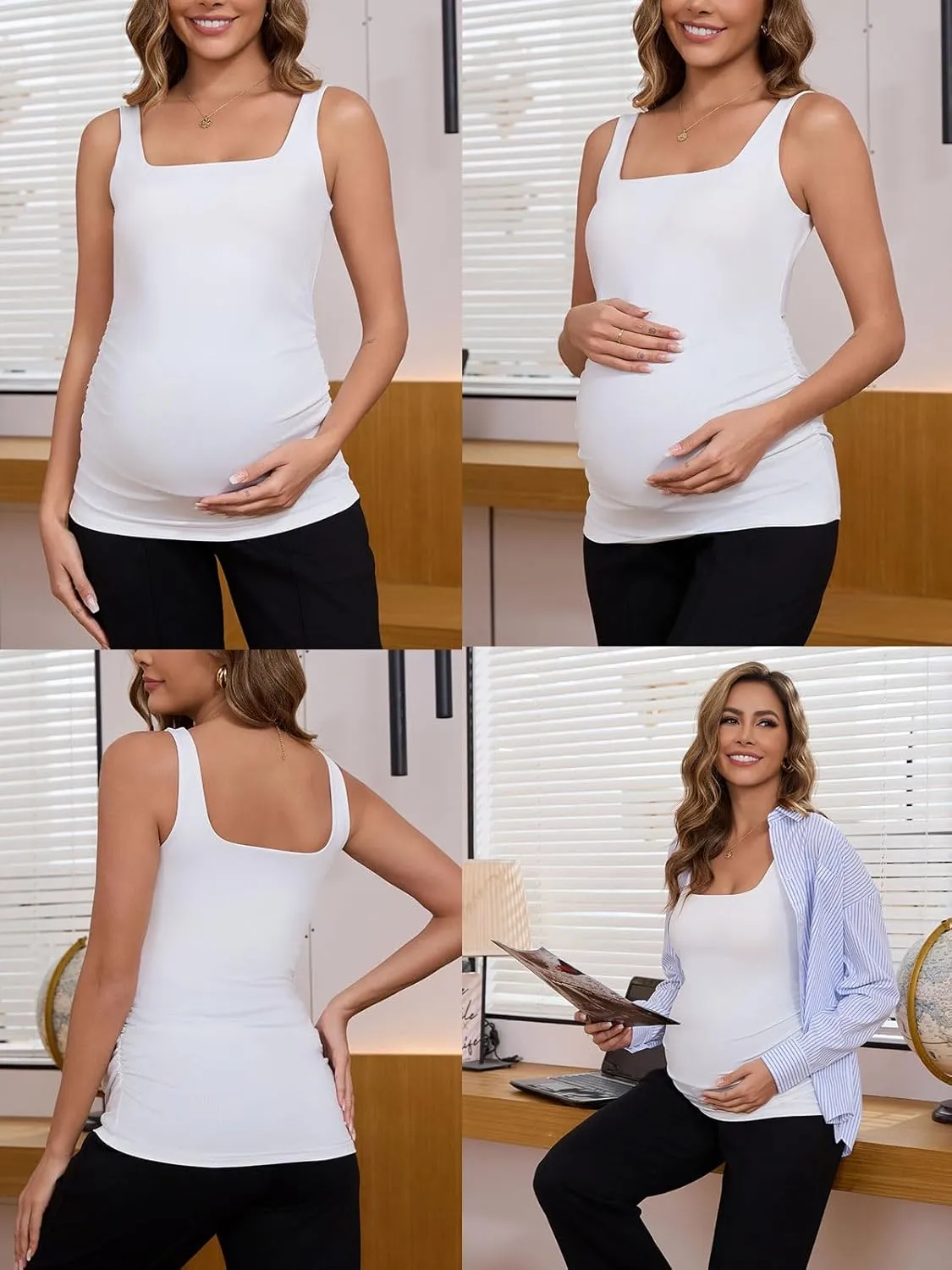 Liu & Qu Women's Maternity Tank Tops with Built in Bra Square Neck Sleeveless Pregnancy Athletic Yoga Shirts Workout Camisole