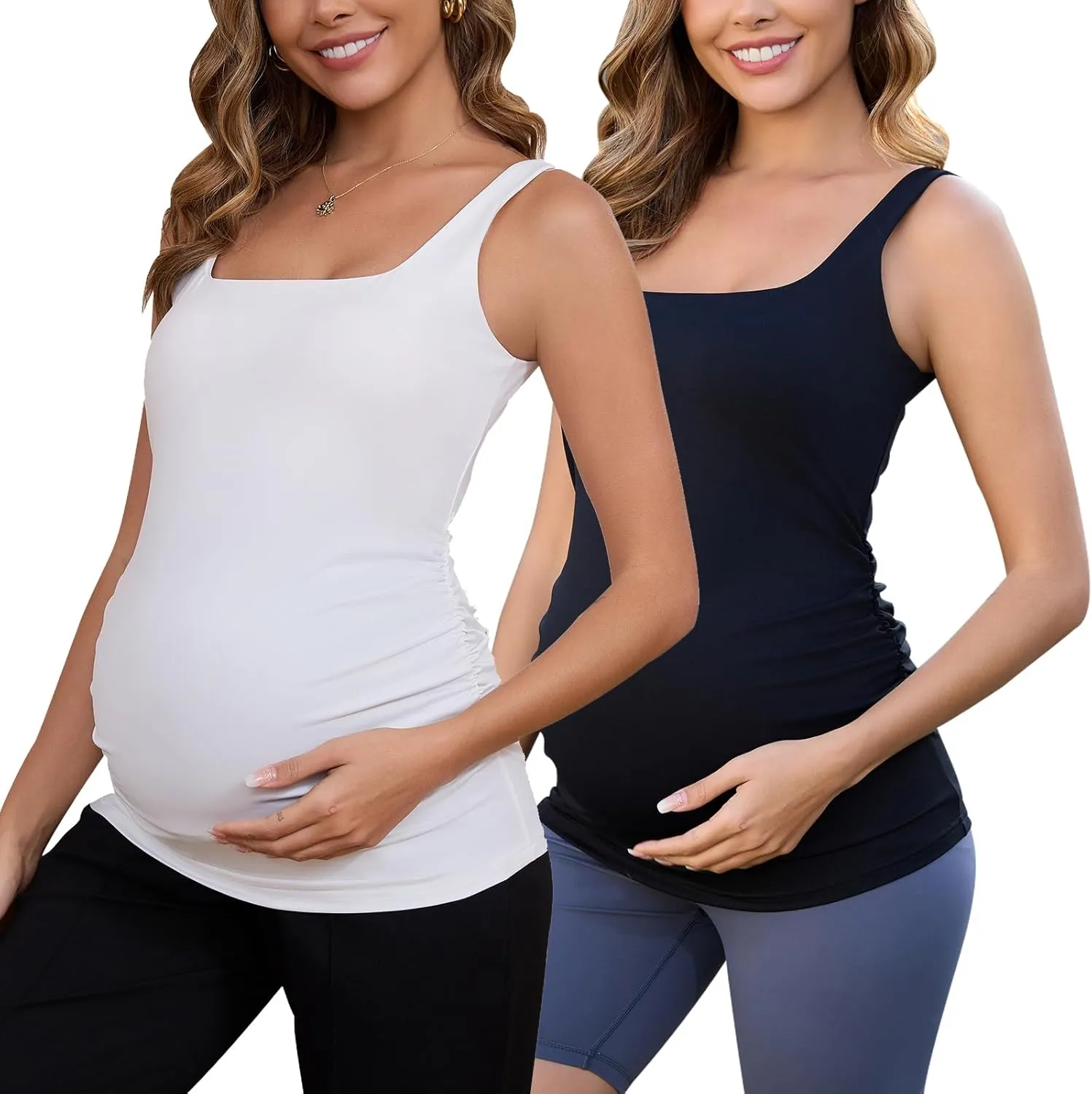 Liu & Qu Women's Maternity Tank Tops with Built in Bra Square Neck Sleeveless Pregnancy Athletic Yoga Shirts Workout Camisole