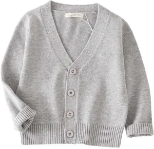LNICEAR Baby Boys Girls V-Neck Casual Cardigan Sweaters Long Sleeve Button Cotton Solid Color Uniform Knit Tops Outwear