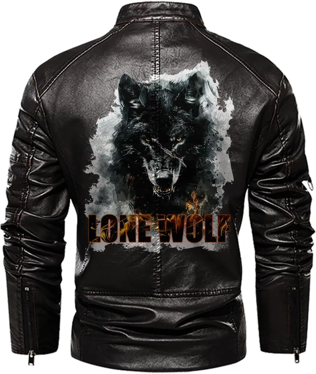 Lone Wolf, Vintage Wolf Biker Motorcycle Jacket, Personalized Men PU Leather Vest Coat Jackets