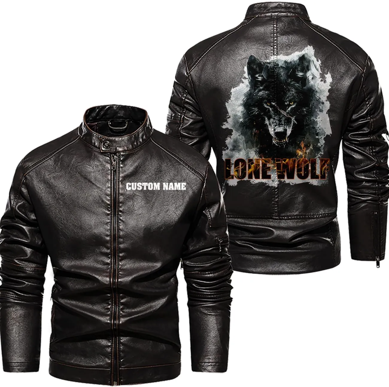 Lone Wolf, Vintage Wolf Biker Motorcycle Jacket, Personalized Men PU Leather Vest Coat Jackets
