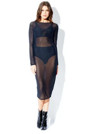 Long Sleeve Allover Sheer Dress