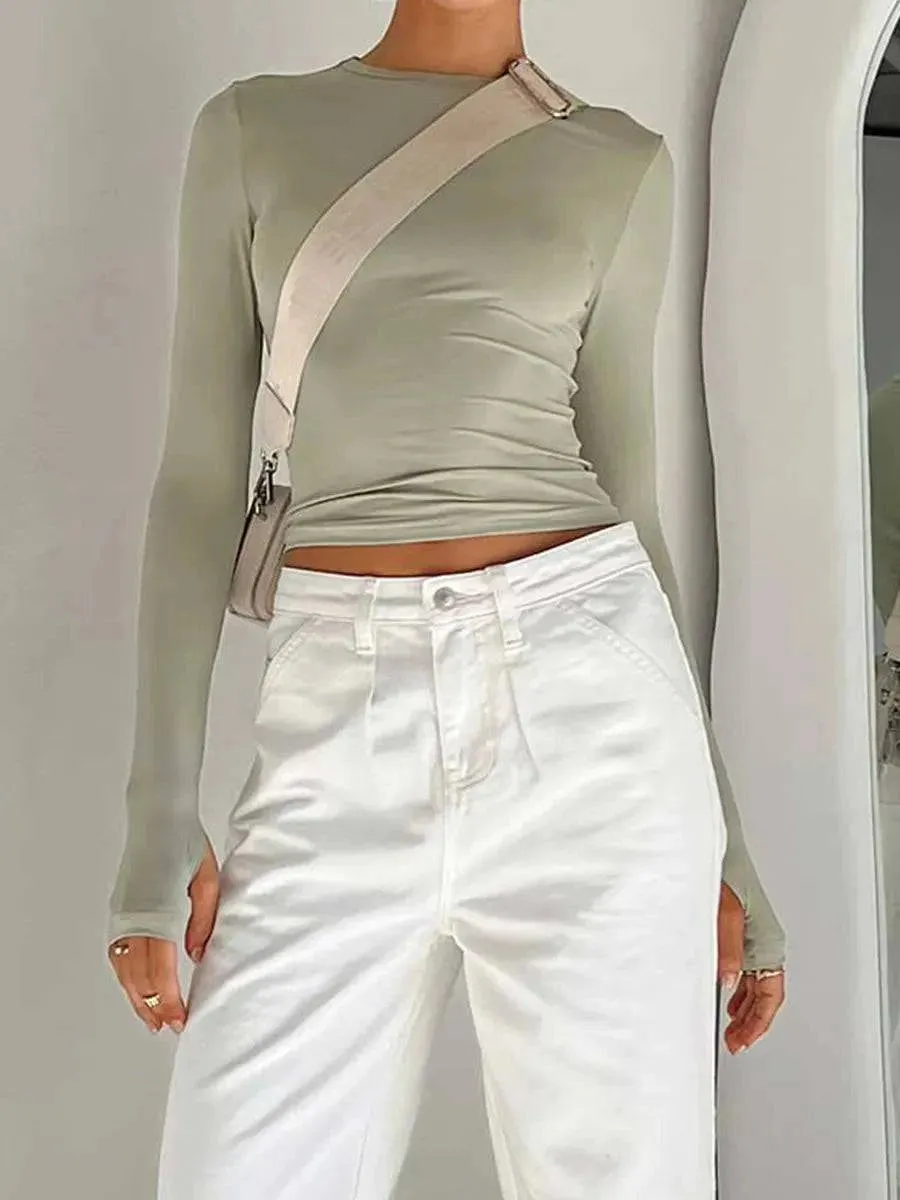 Long Sleeve Crop Top with Thumb Holes