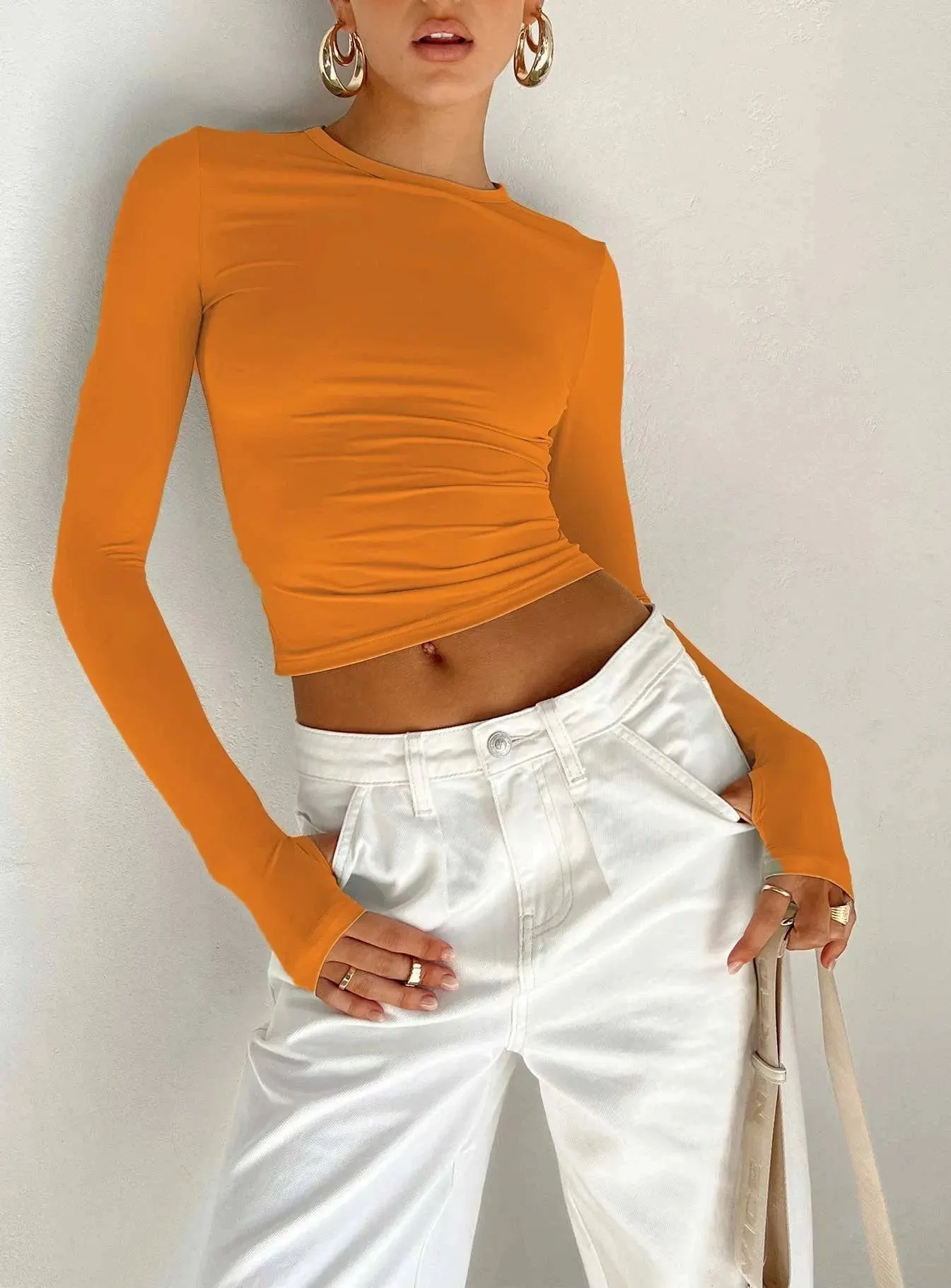 Long Sleeve Crop Top with Thumb Holes