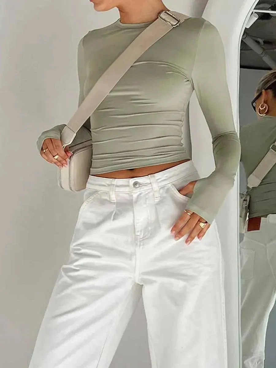 Long Sleeve Crop Top with Thumb Holes