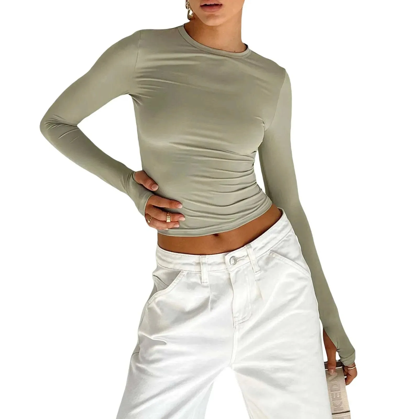 Long Sleeve Crop Top with Thumb Holes