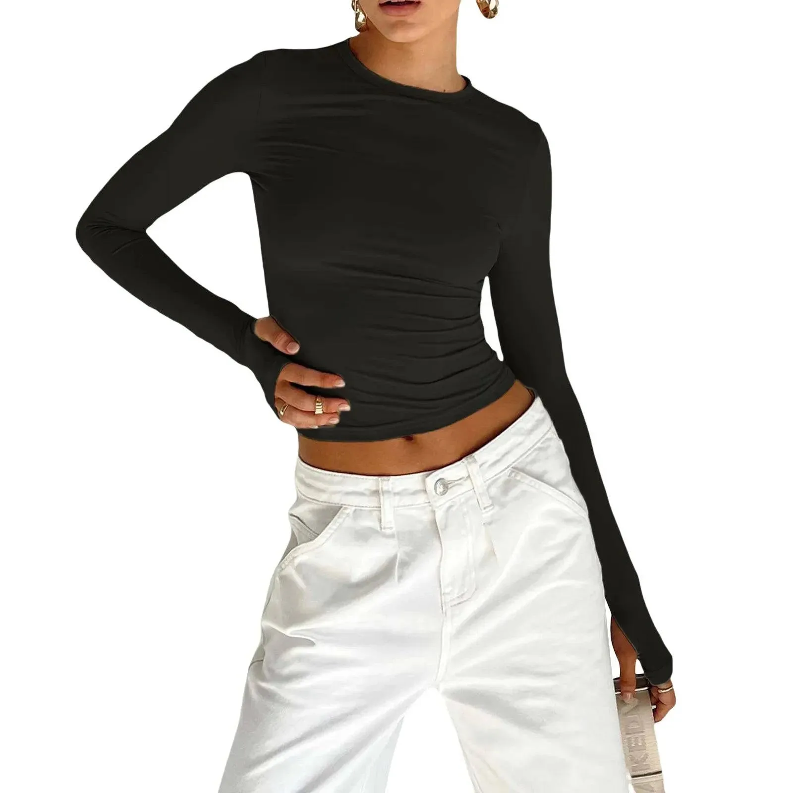 Long Sleeve Crop Top with Thumb Holes