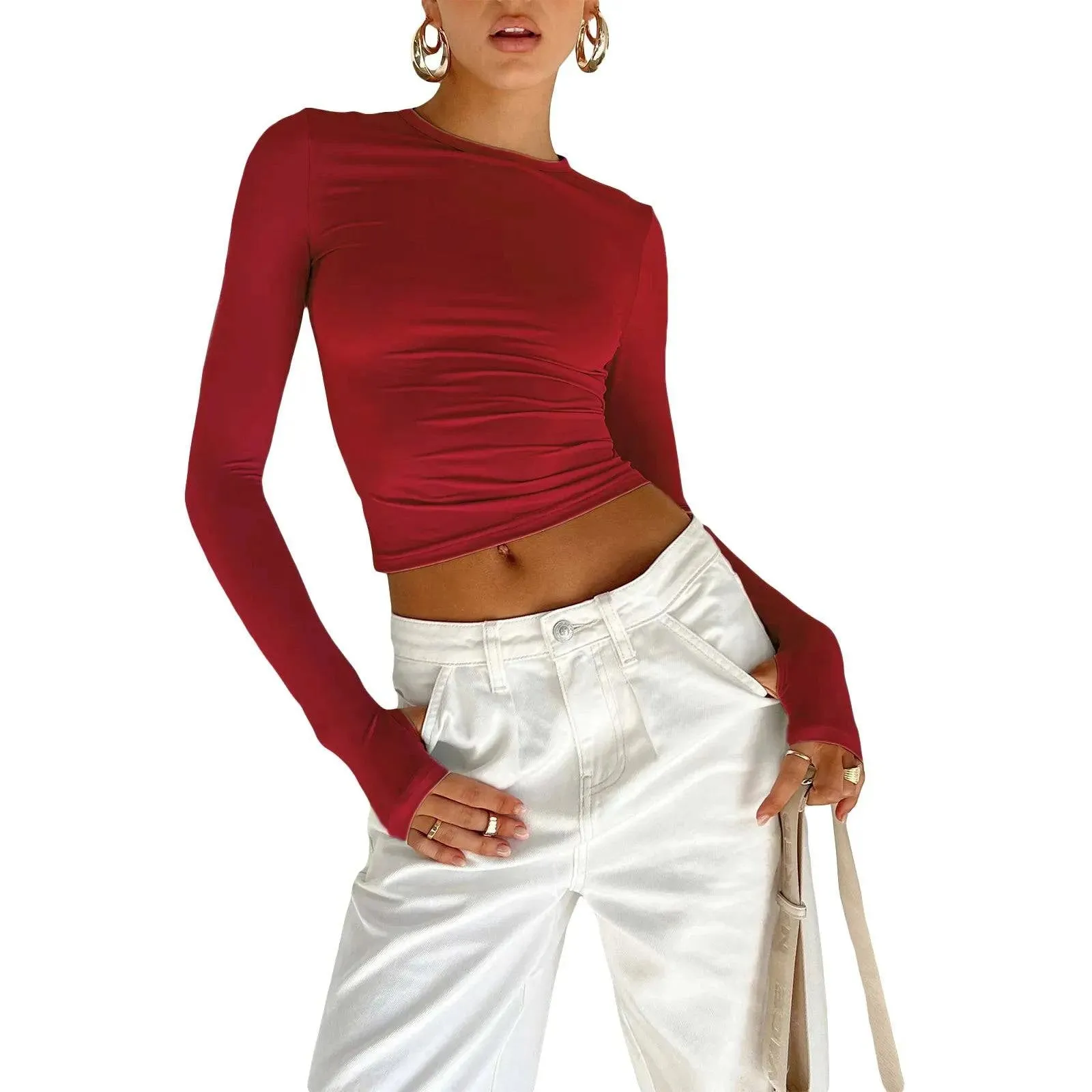 Long Sleeve Crop Top with Thumb Holes