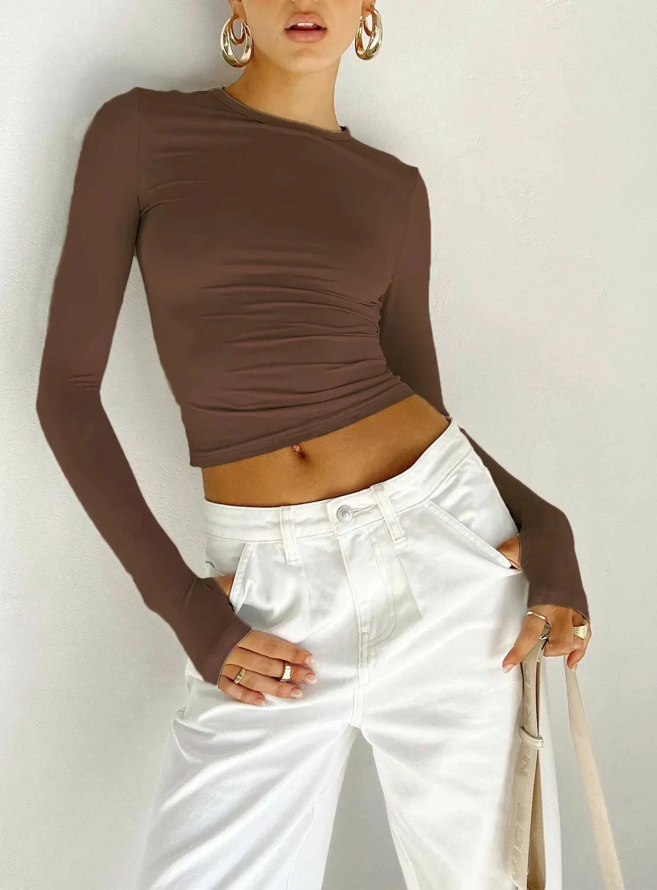 Long Sleeve Crop Top with Thumb Holes