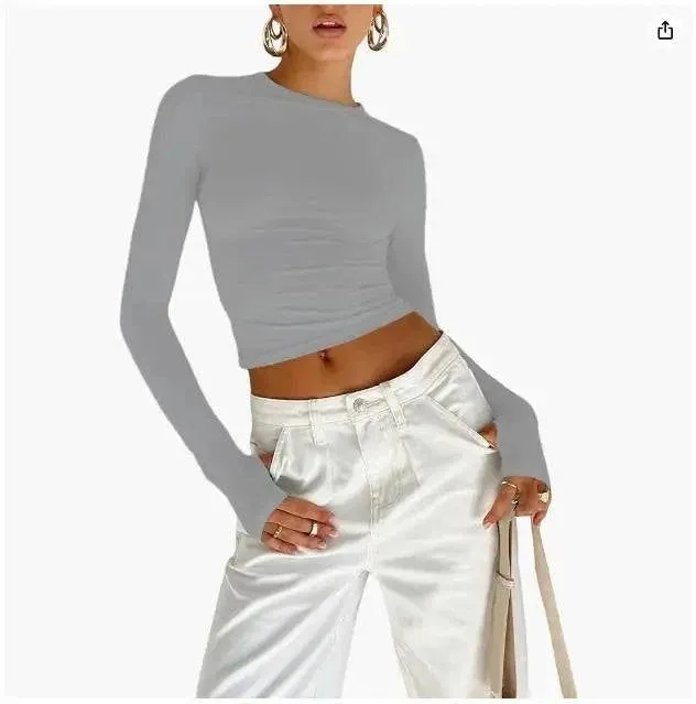 Long Sleeve Crop Top with Thumb Holes