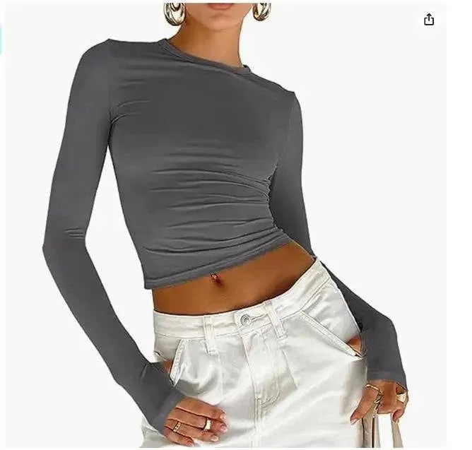 Long Sleeve Crop Top with Thumb Holes