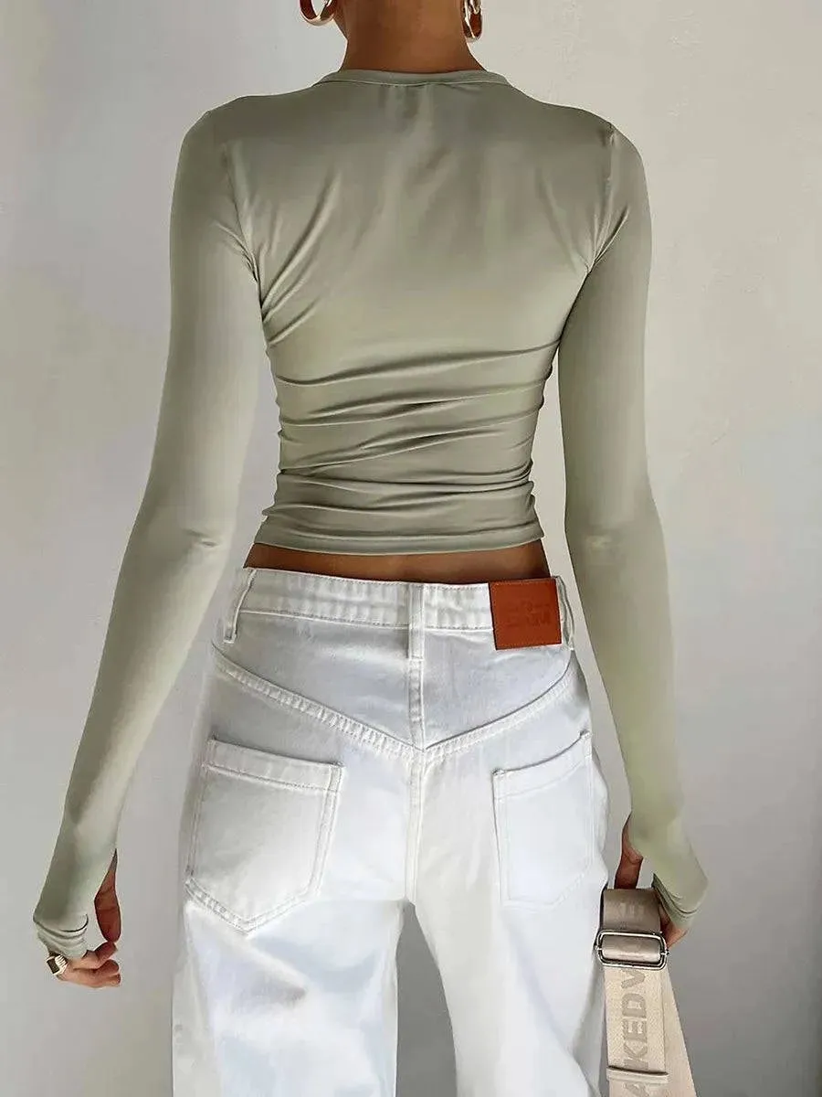 Long Sleeve Crop Top with Thumb Holes
