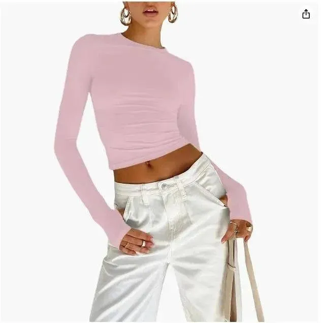 Long Sleeve Crop Top with Thumb Holes