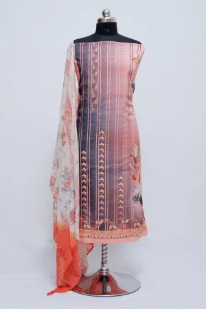Lovely Joyful Peach Colour Beautifully Printed Suit  Known For Its Unique Design & Enhances The Personality Of Wearer.