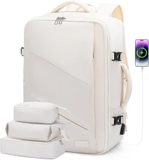 LOVEVOOK Travel Backpack for Women, 40L Carry On Backpack Flight Approved, Waterproof 17 Inch Laptop Backpack with 3 Cubes, College Bookbag, Personal Item Travel Bag, Beige