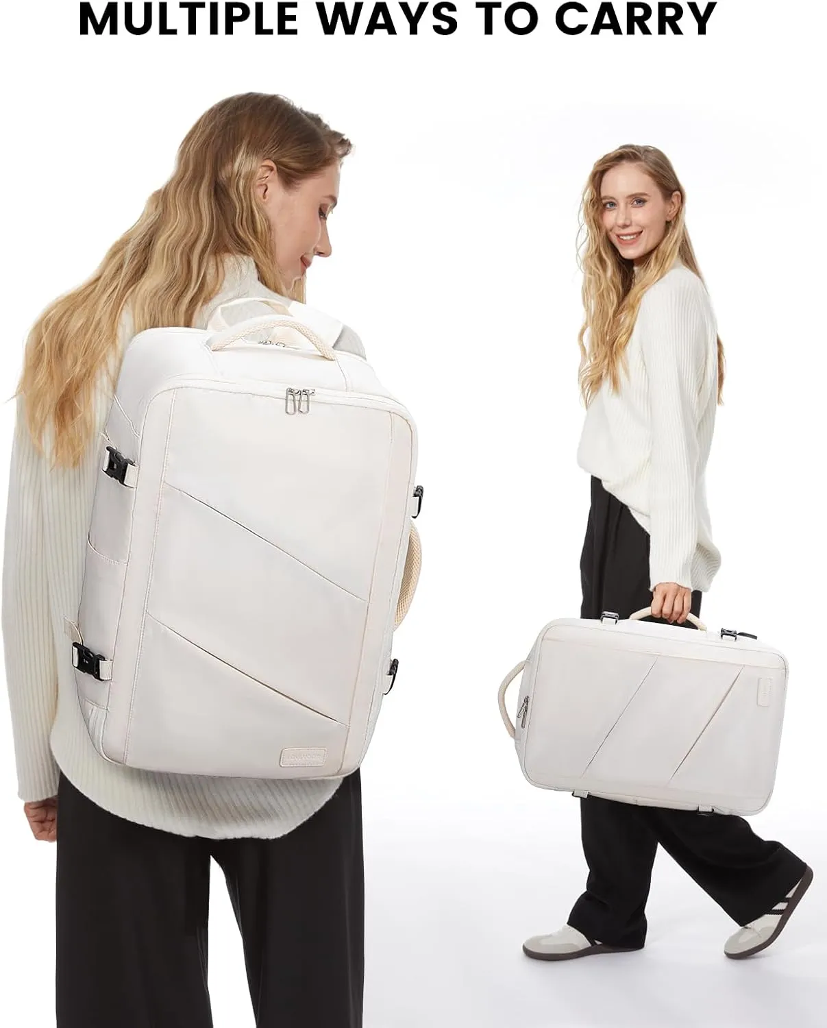 LOVEVOOK Travel Backpack for Women, 40L Carry On Backpack Flight Approved, Waterproof 17 Inch Laptop Backpack with 3 Cubes, College Bookbag, Personal Item Travel Bag, Beige
