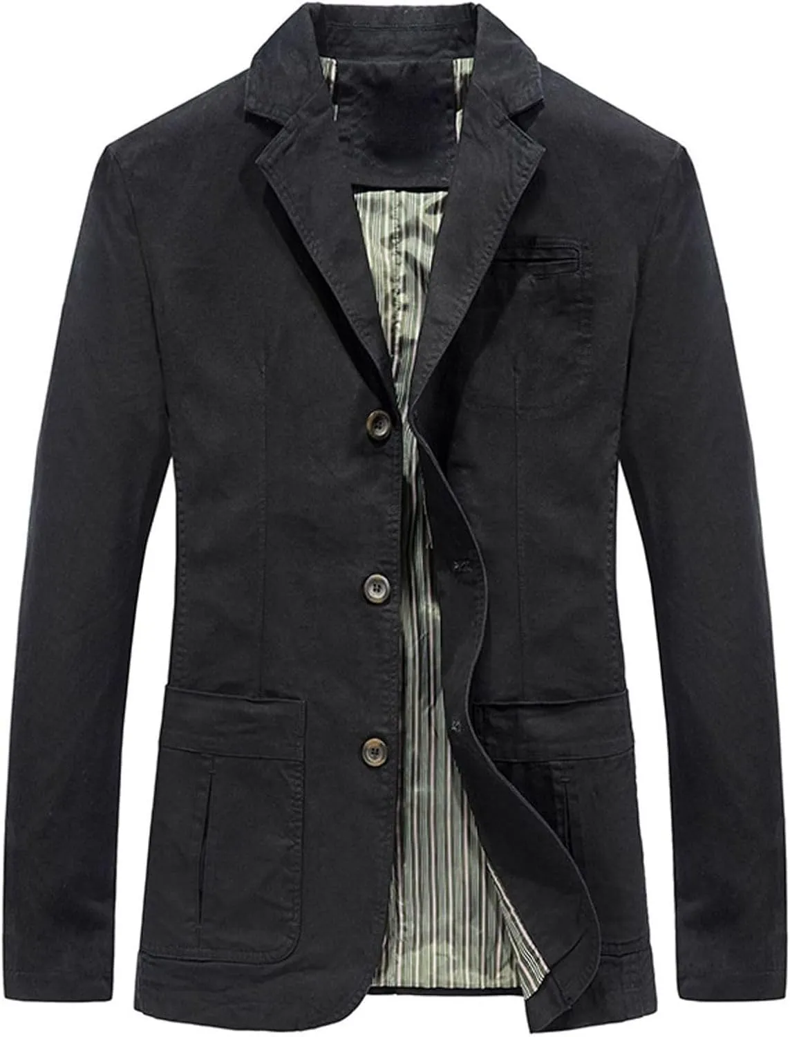Lu's Chic Men's Long Sleeve Blazer Spring Jacket Fall Casual Fashion Work Pocket Snow Cotton Notch CollarSuit Jackets