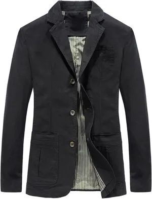 Lu's Chic Men's Long Sleeve Blazer Spring Jacket Fall Casual Fashion Work Pocket Snow Cotton Notch CollarSuit Jackets