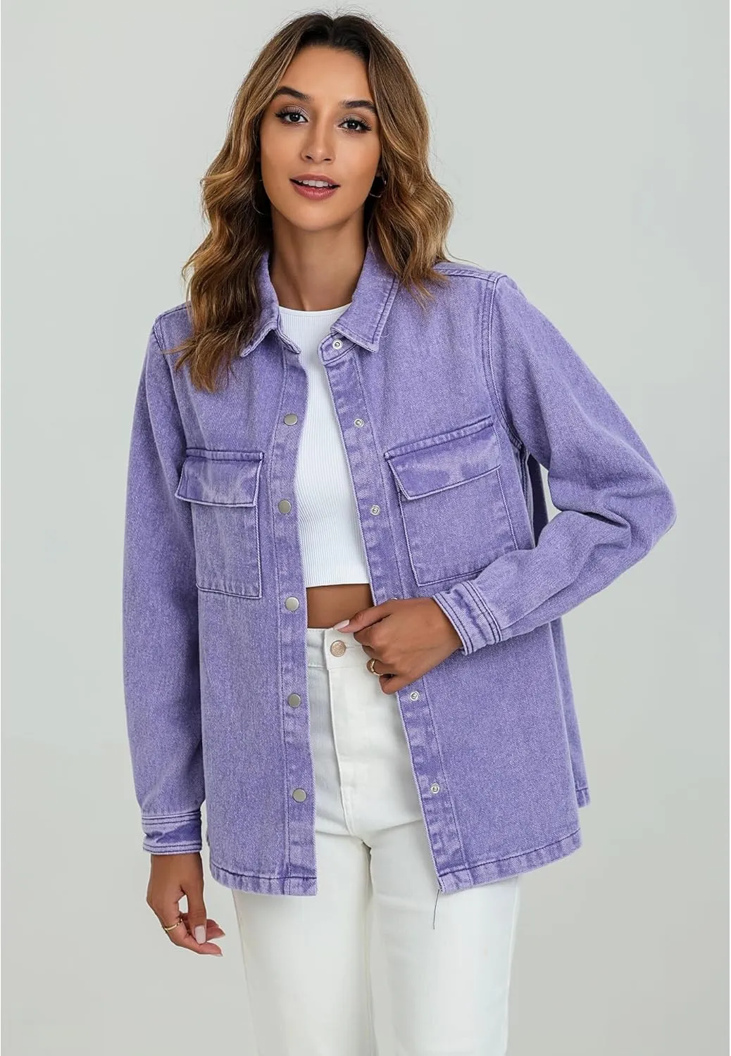 luvamia 2025 Spring Jean Jackets for Women Fashion Oversized Button Down Denim Jacket Western Shacket Jacket with Pockets
