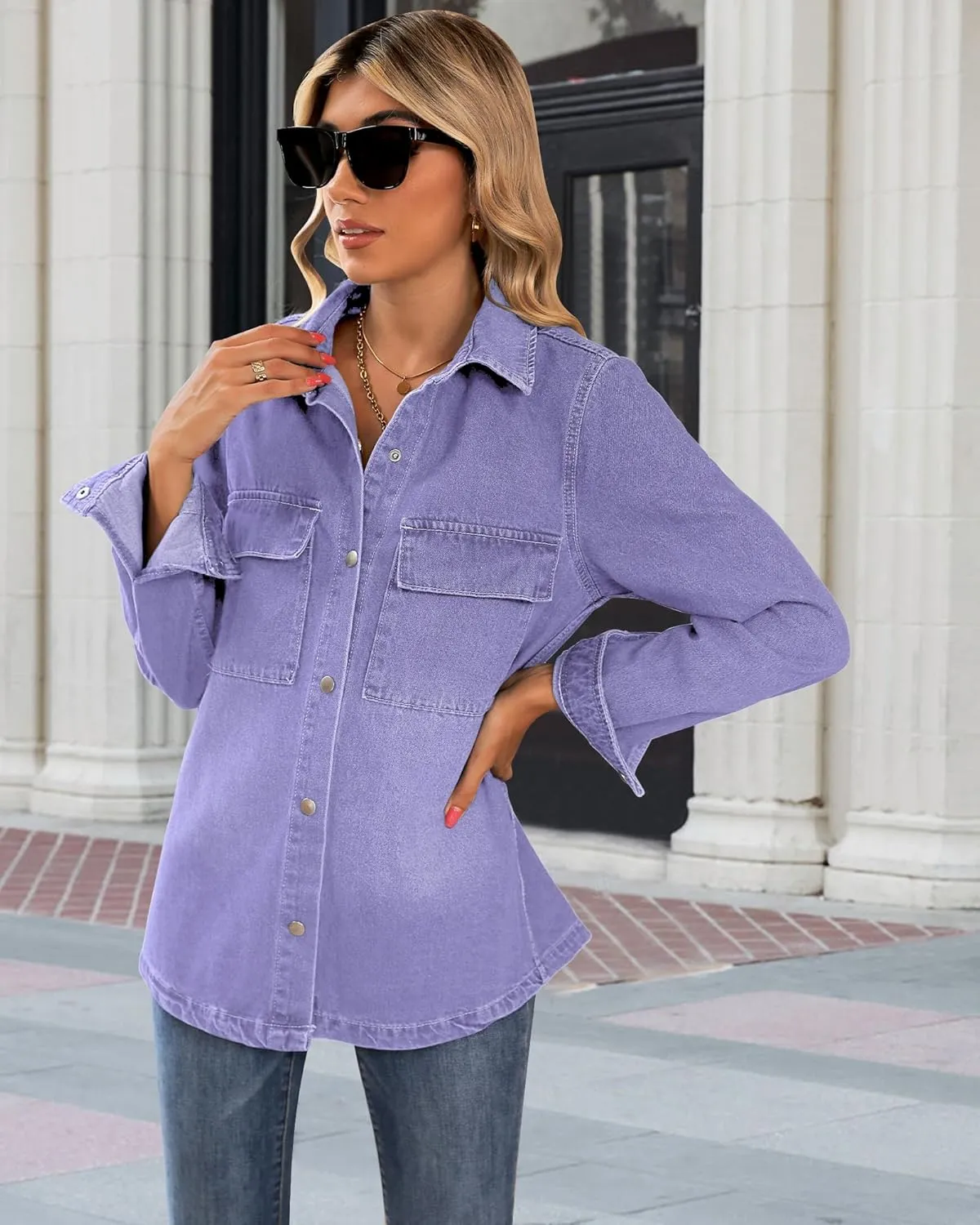 luvamia 2025 Spring Jean Jackets for Women Fashion Oversized Button Down Denim Jacket Western Shacket Jacket with Pockets