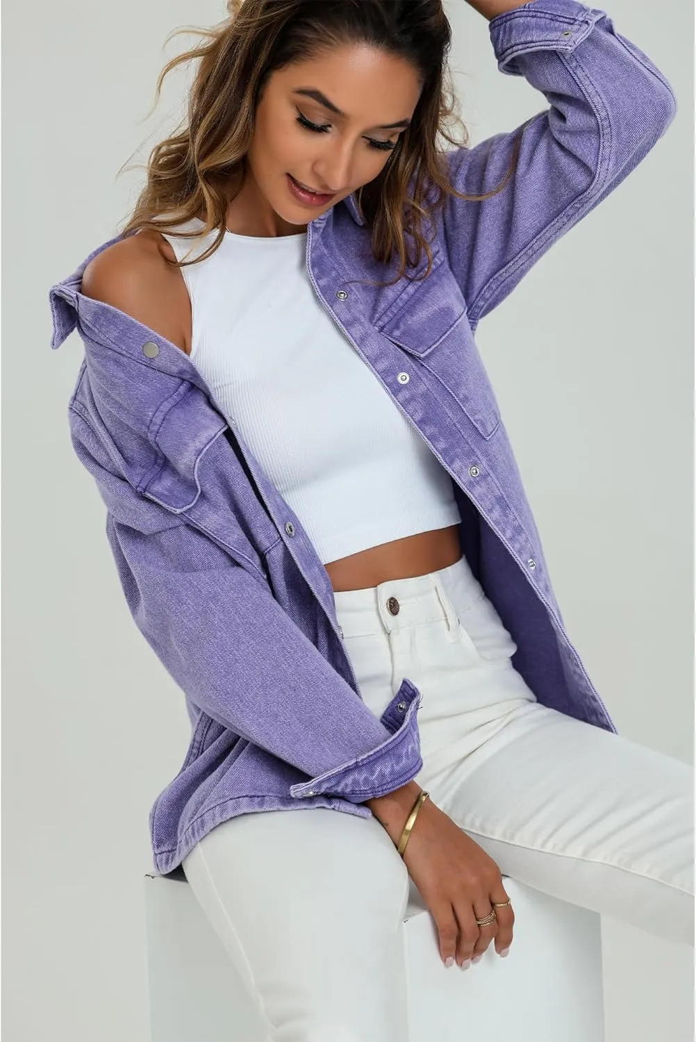 luvamia 2025 Spring Jean Jackets for Women Fashion Oversized Button Down Denim Jacket Western Shacket Jacket with Pockets