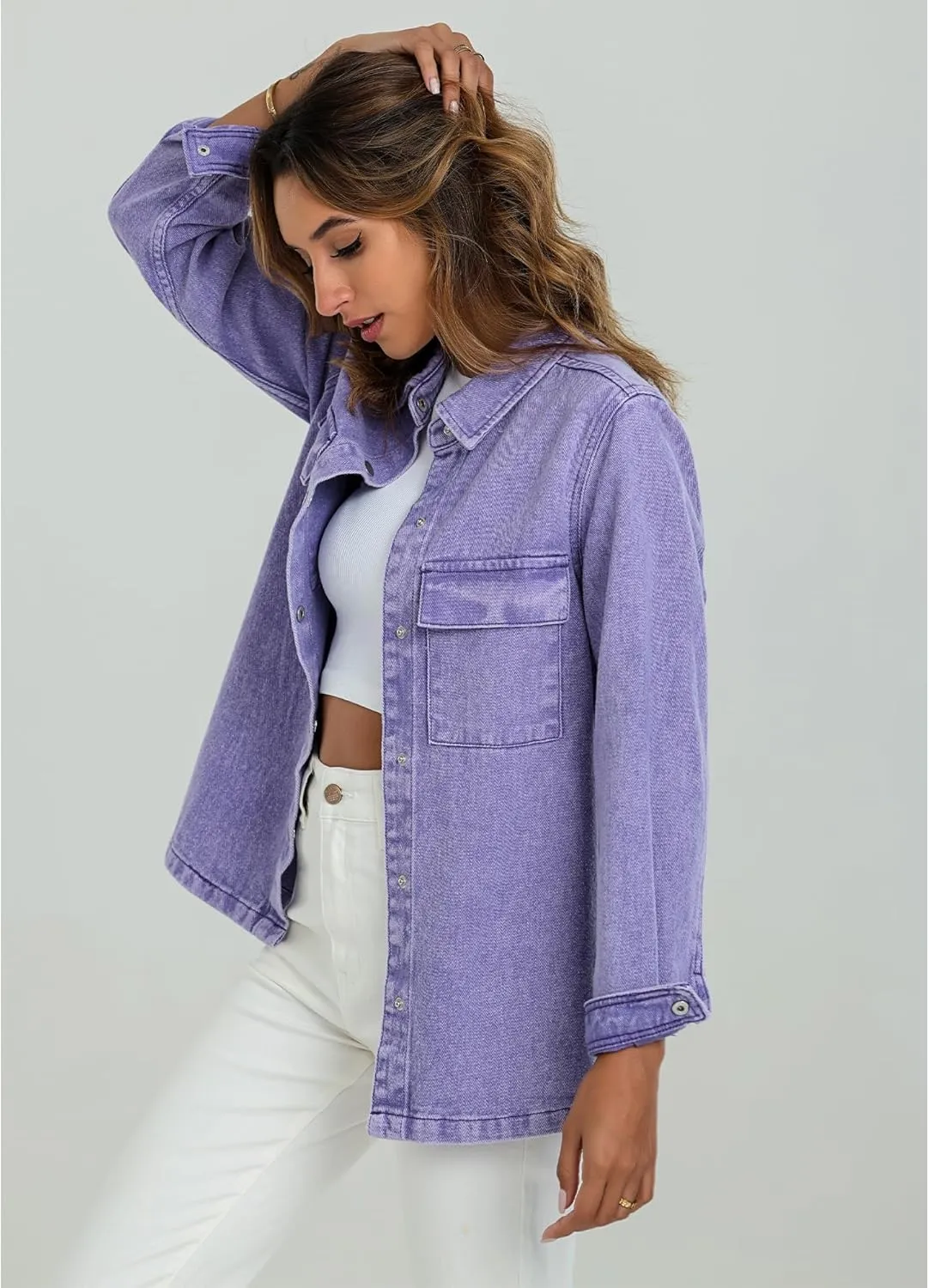 luvamia 2025 Spring Jean Jackets for Women Fashion Oversized Button Down Denim Jacket Western Shacket Jacket with Pockets