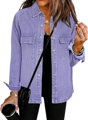 luvamia 2025 Spring Jean Jackets for Women Fashion Oversized Button Down Denim Jacket Western Shacket Jacket with Pockets