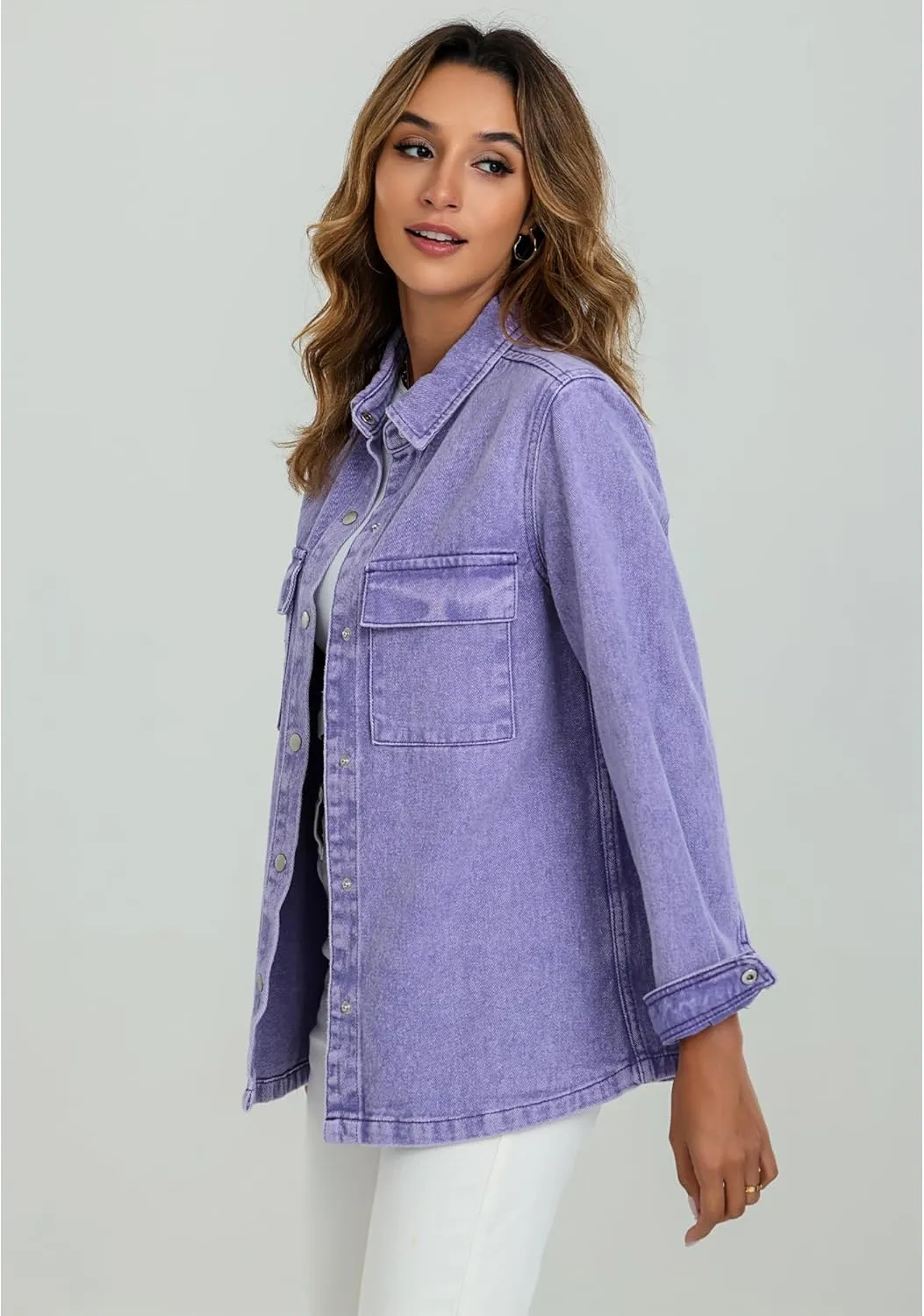 luvamia 2025 Spring Jean Jackets for Women Fashion Oversized Button Down Denim Jacket Western Shacket Jacket with Pockets