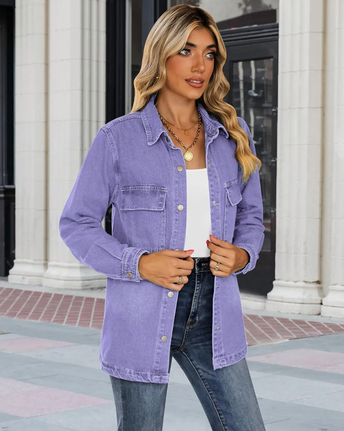 luvamia 2025 Spring Jean Jackets for Women Fashion Oversized Button Down Denim Jacket Western Shacket Jacket with Pockets