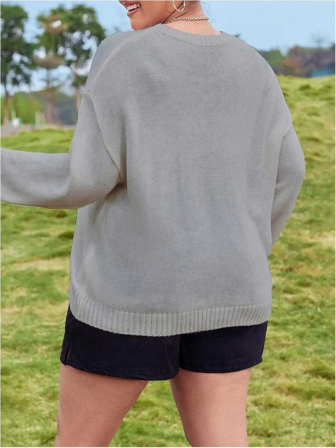 MakeMeChic Women's Plus Size American Flag Sweater Long Sleeve Crew Neck Knitted Fall Sweaters