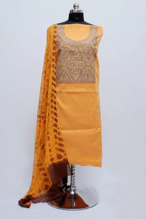 Mango Yellow Colour Cotton Suit With Beautiful Kashmiri Embroidery Definitely Add Elegance.