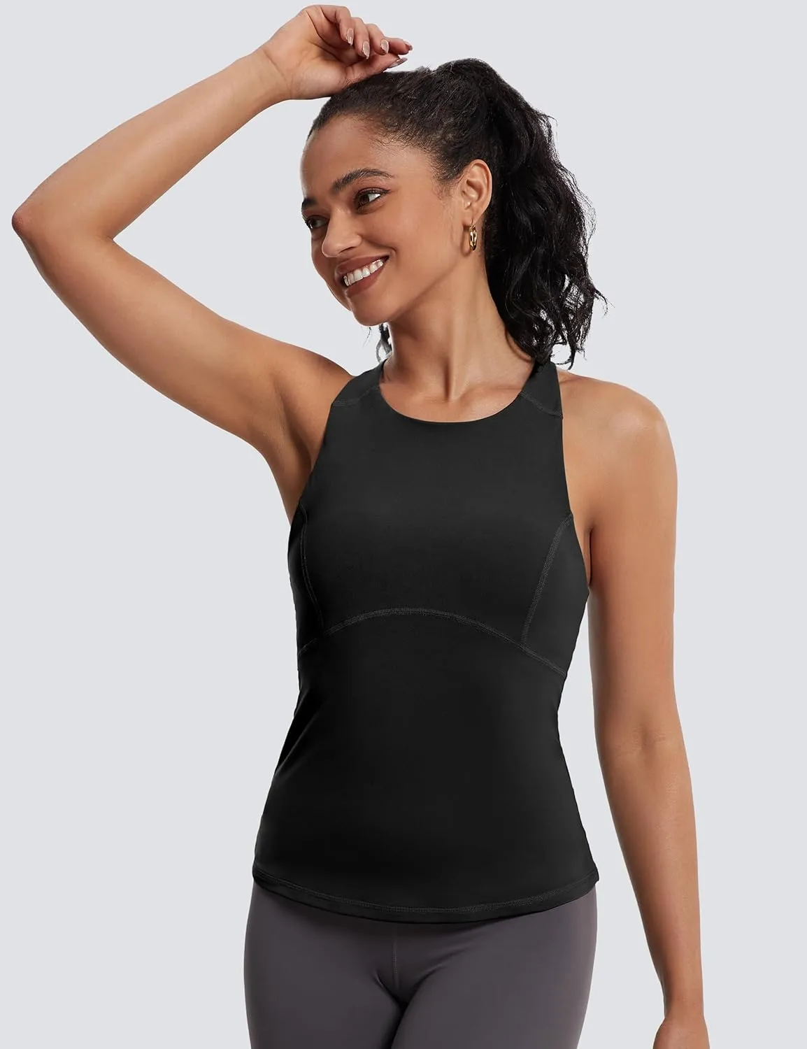 MathCat Womens Cross Back Workout Tank Tops-with Built in Bra, High Neck Athletic Yoga Gym Tank Tops