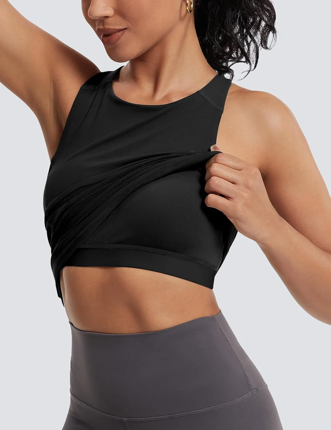 MathCat Womens Cross Back Workout Tank Tops-with Built in Bra, High Neck Athletic Yoga Gym Tank Tops