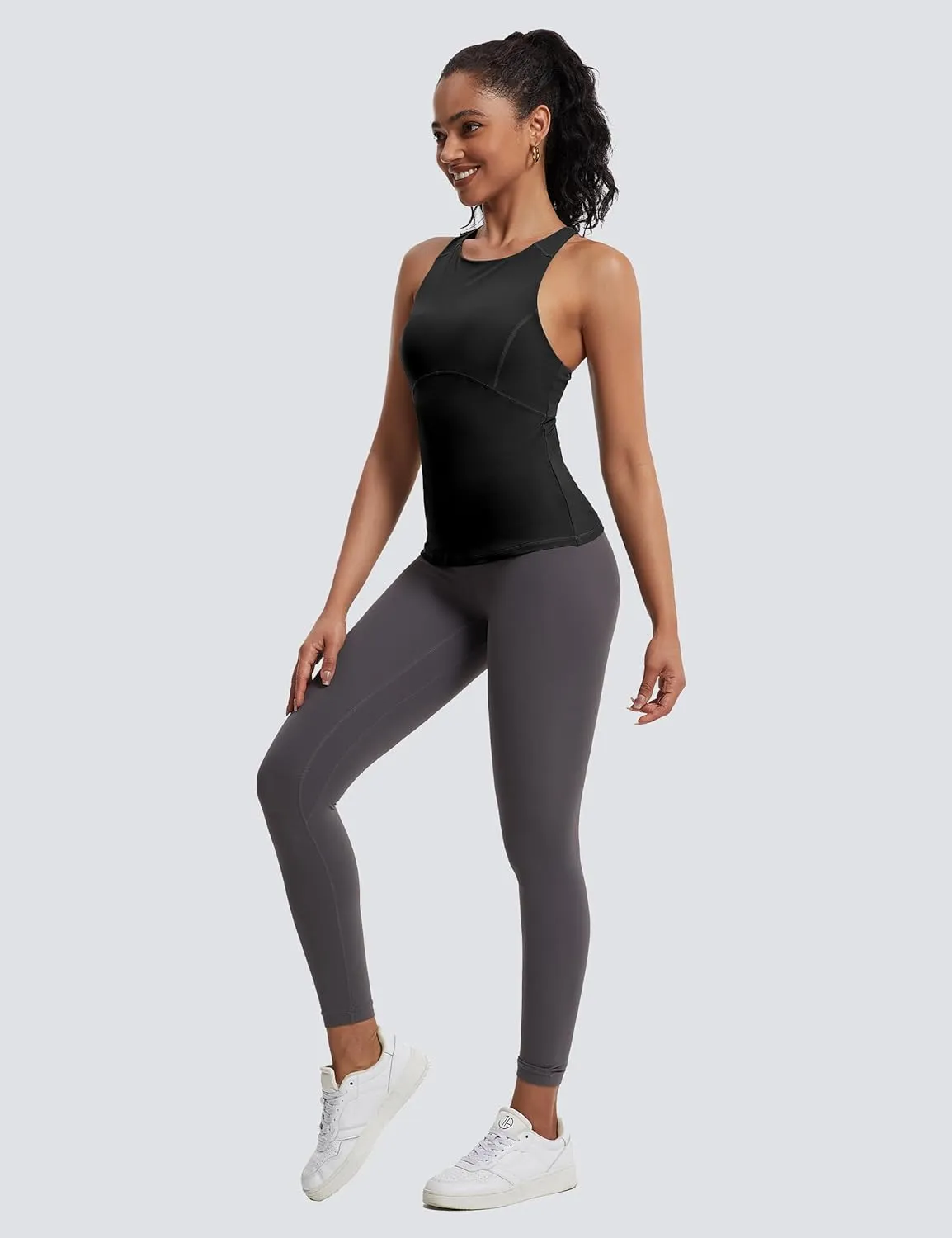 MathCat Womens Cross Back Workout Tank Tops-with Built in Bra, High Neck Athletic Yoga Gym Tank Tops