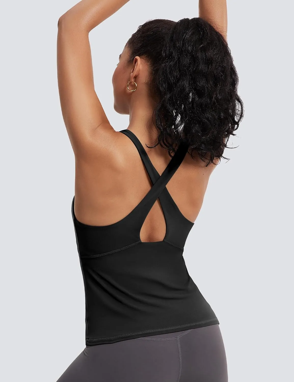 MathCat Womens Cross Back Workout Tank Tops-with Built in Bra, High Neck Athletic Yoga Gym Tank Tops