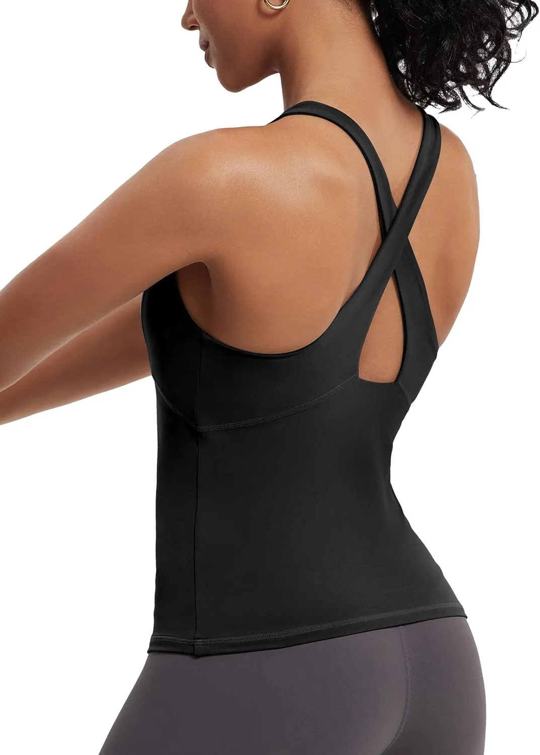 MathCat Womens Cross Back Workout Tank Tops-with Built in Bra, High Neck Athletic Yoga Gym Tank Tops