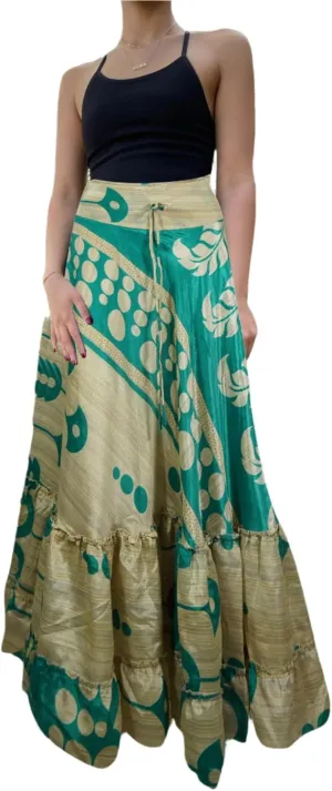 Maxi Skirts for Women Beige Green Stylish Maxi Skirt Tiered Ruffle Boho Skirt ML