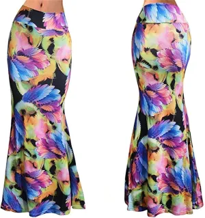 Melliflo Maxi Skirts for Women Stylish Multicolored Print High Waist Flare Long Maxi Skirt